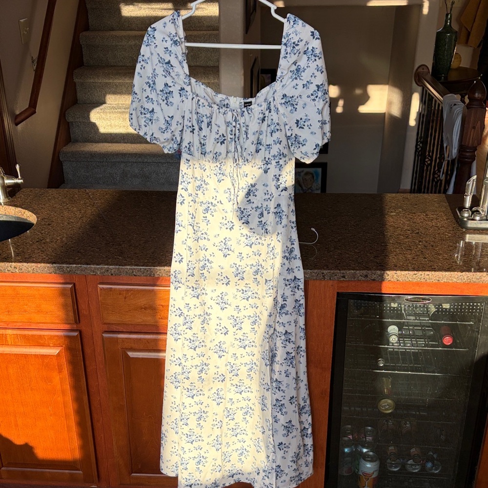 SHEIN Floral Blue and White Dress